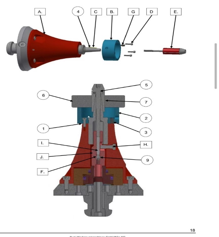 Hydraulic fixture cross-section and exploded view